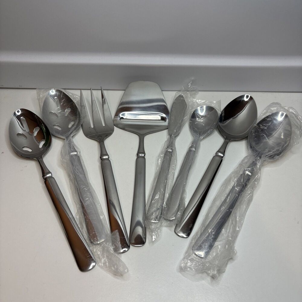 8 Cambridge Stainless Serving Record Pattern Flatware Glossy Plain